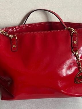 Michael Kors Red Patent Tote with Gold Hardware